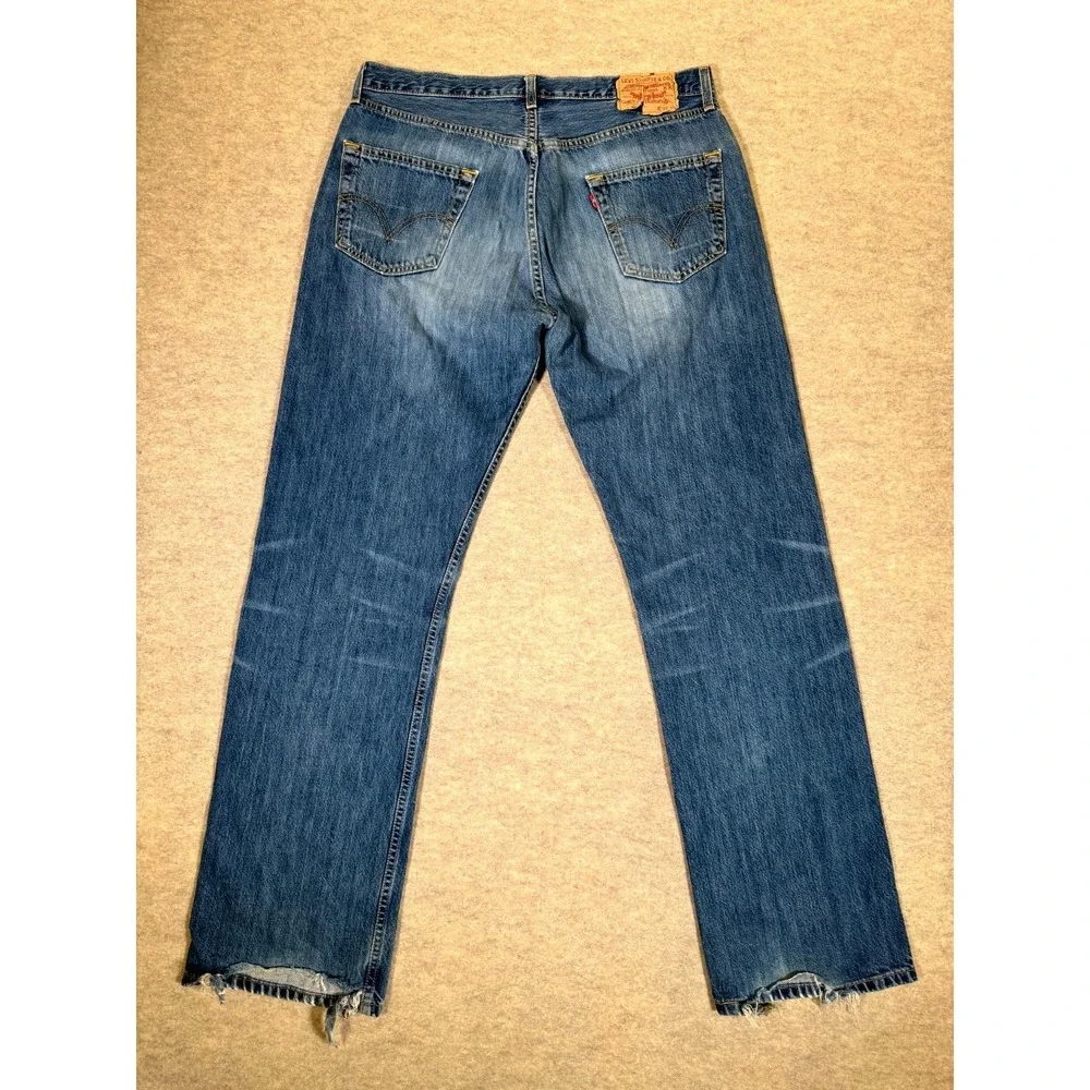 Levis 501 Jeans Mens 36x34 Blue Whiskering Denim Cotton Straight‎ Leg Button Fly